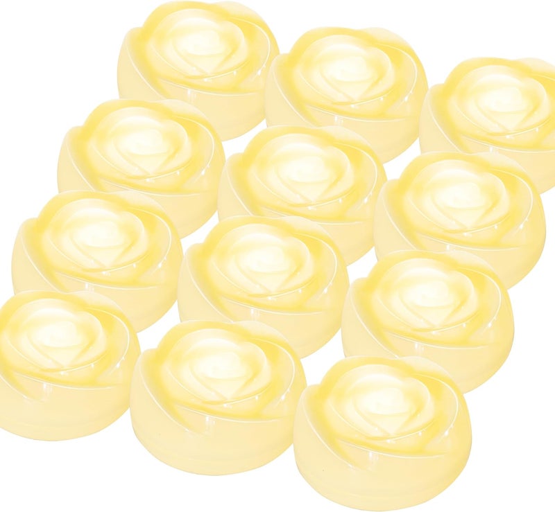 Aignis 12pcs Flameless LED Floating Candles, Ivory Rose Plastic Tealights Battery Operated, 120+ Hours Glow Time, Cozy Light for Romantic Pool/Bathtub/Hot Bath/Wedding Centerpiece Decor(D2.83*H1.42) - Image 1